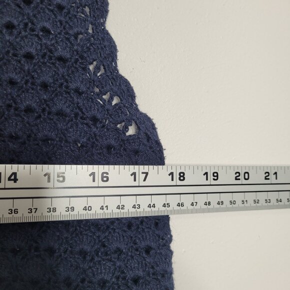 Vintage 90s dark blue open knit button front cottage prairie boho button vest L - Picture 4 of 5